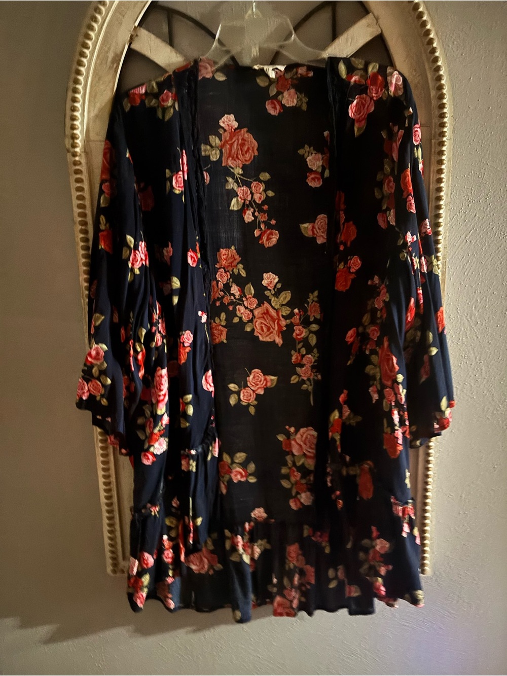 Maurices Navy Floral Open-Front Kimono